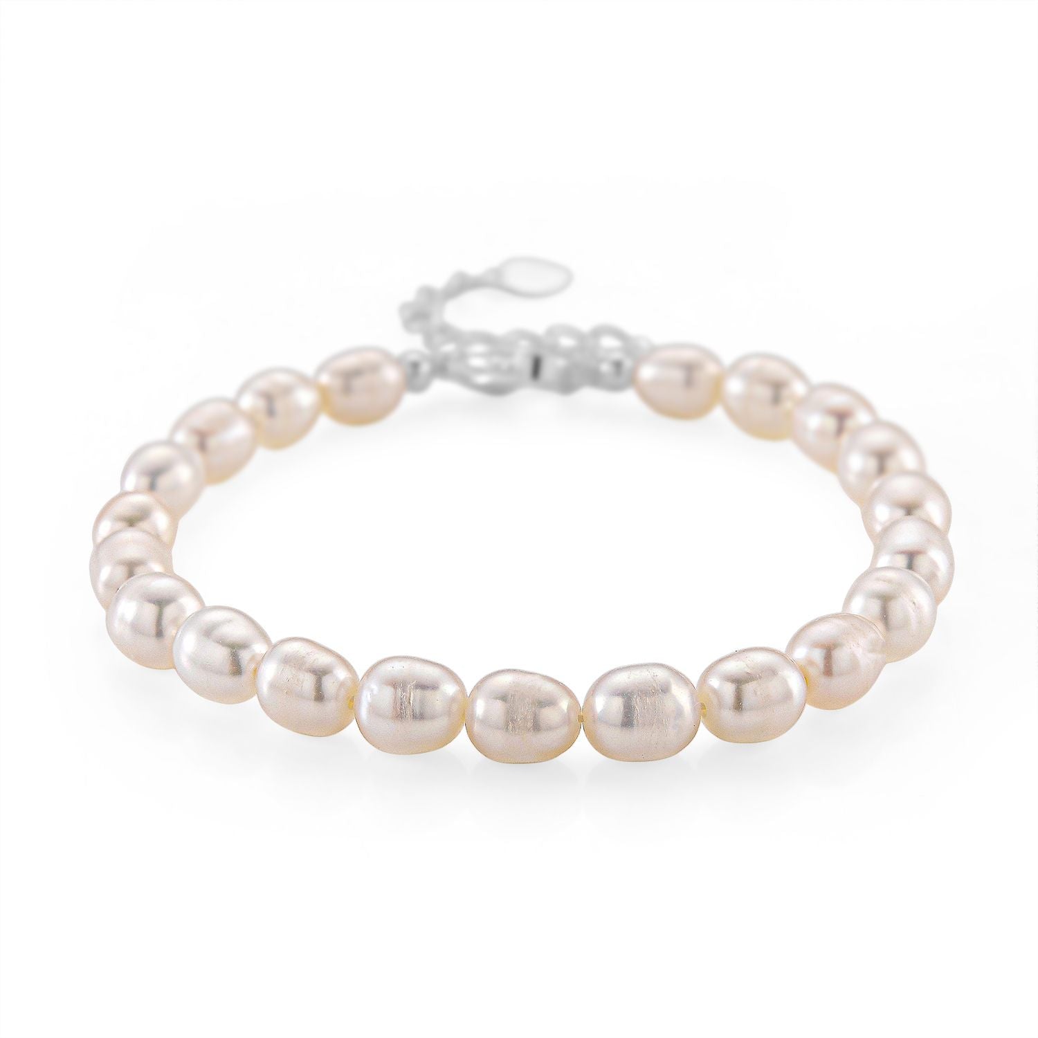 Weiße Süßwasser Perle (6-8 mm) Armband ca. 16.5 cm + 3.5 cm Extender