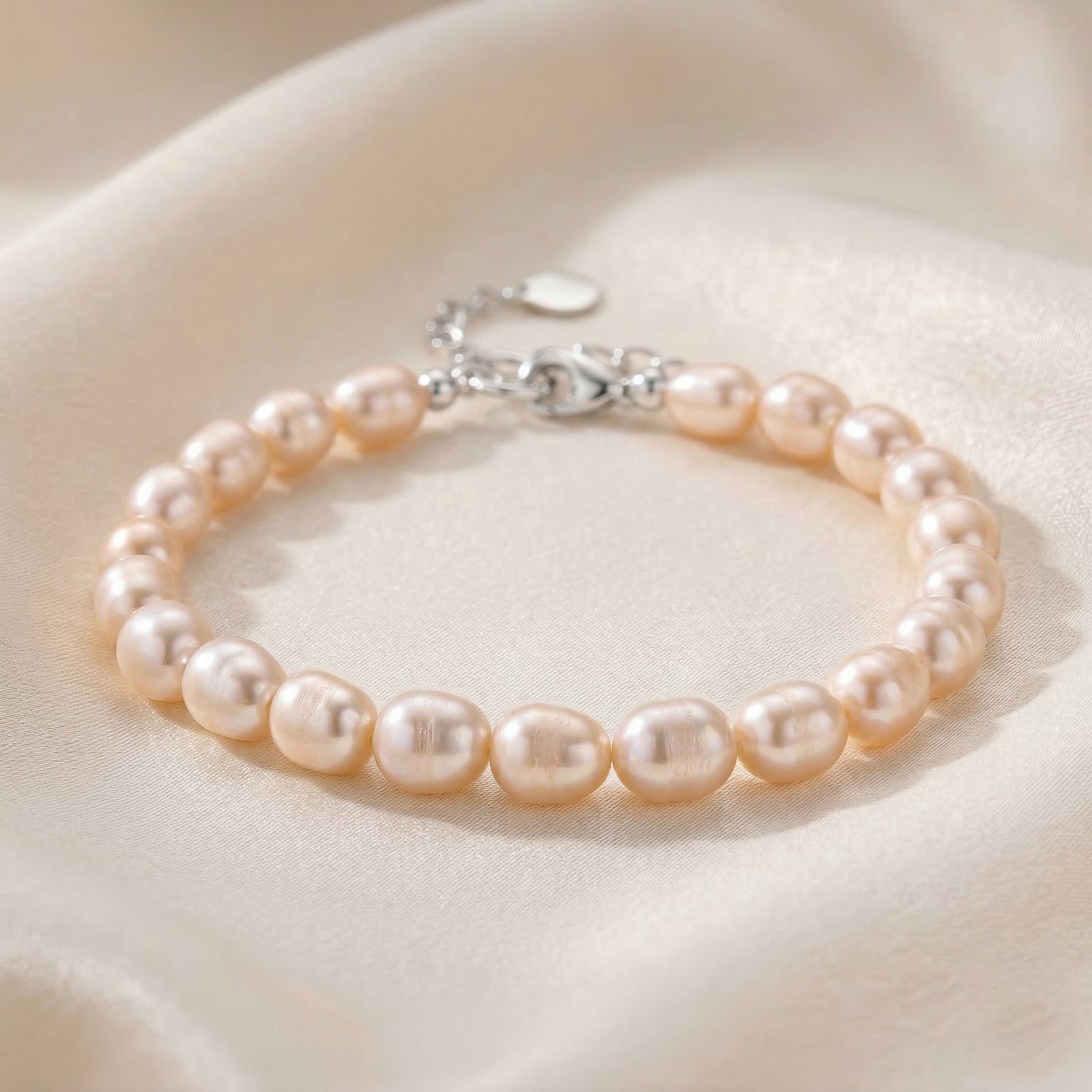 Weiße Süßwasser Perle (6-8 mm) Armband ca. 16.5 cm + 3.5 cm Extender