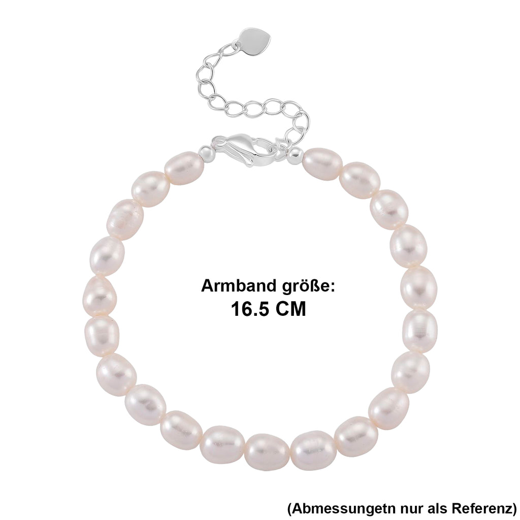 Weiße Süßwasser Perle (6-8 mm) Armband ca. 16.5 cm + 3.5 cm Extender