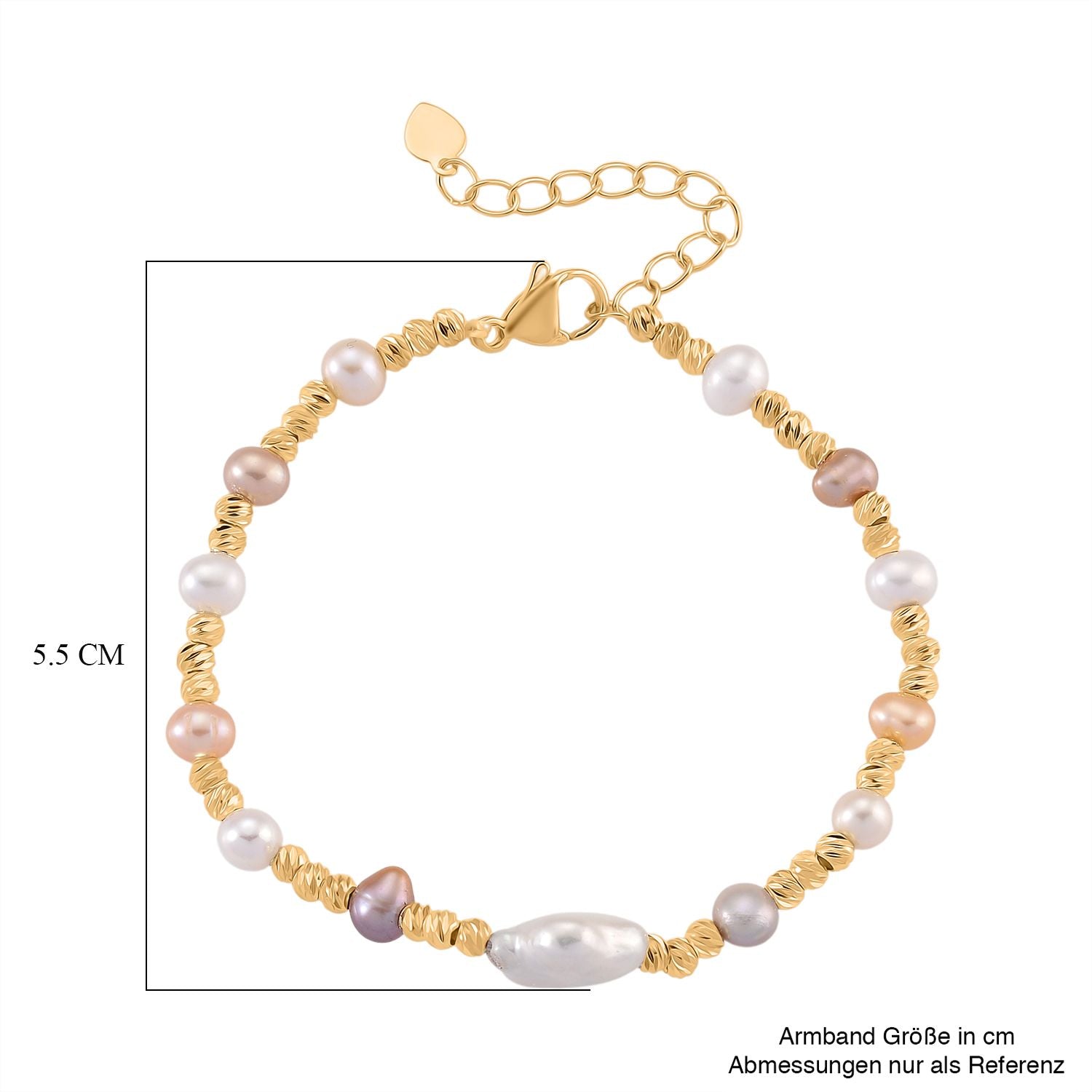 Weiße Süßwasser Perle (4-6 mm), Mehrfarbige Süßwasser Perle Armband, ca. 16.5 cm + 3.5 cm Extender, Nickelfreies Messing
