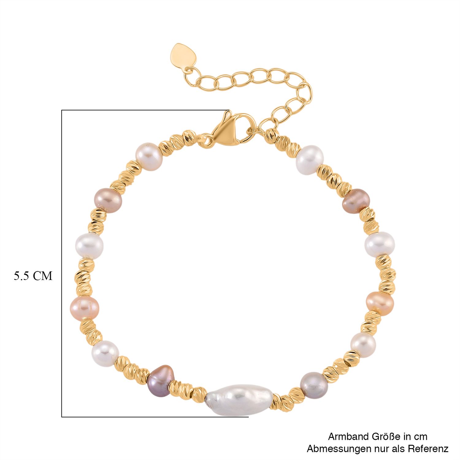 Weiße Süßwasser Perle (4-6 mm), Mehrfarbige Süßwasser Perle Armband, ca. 16.5 cm + 3.5 cm Extender, Nickelfreies Messing