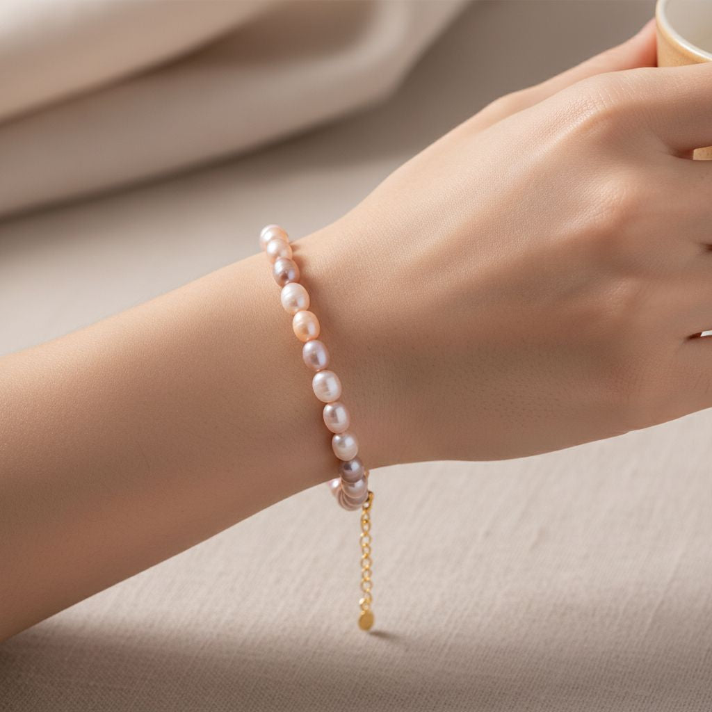 Mehrfarbige Süßwasser Perle (6-8 mm) Armband ca. 16.5 cm + 3.5 cm Extender