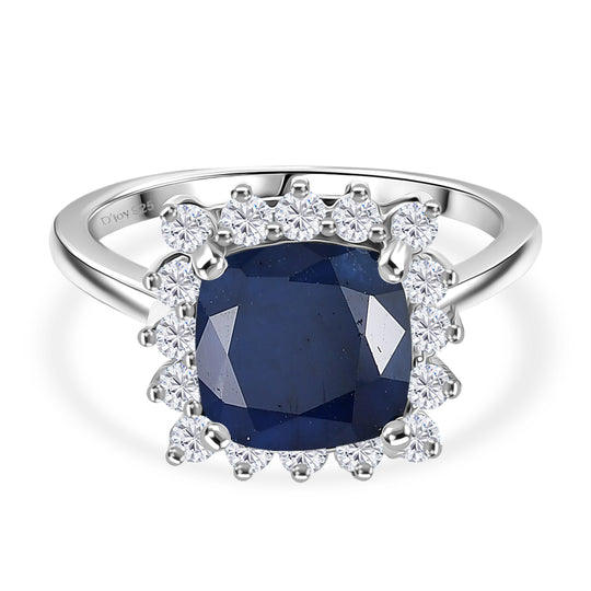D'Joy AA Diffundierter blauer Saphir, Moissanit Ring 925 Silber rhodiniert (Größe 17.00) ca. 4,53 ct