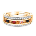 MÜNCHEN CLOSE OUT - AA Mehrfarbiger Saphir, Weißer Zirkon Ring 925 Silber 750 Gelb Vergoldet (Größe 17.00) ca. 1.16 ct