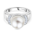 EVER TRUE Süßwasser Perle (10.5-11 mm), Weißer Zirkon Ring Nickelfreies Messing (Größe 17.00), Silberfarben