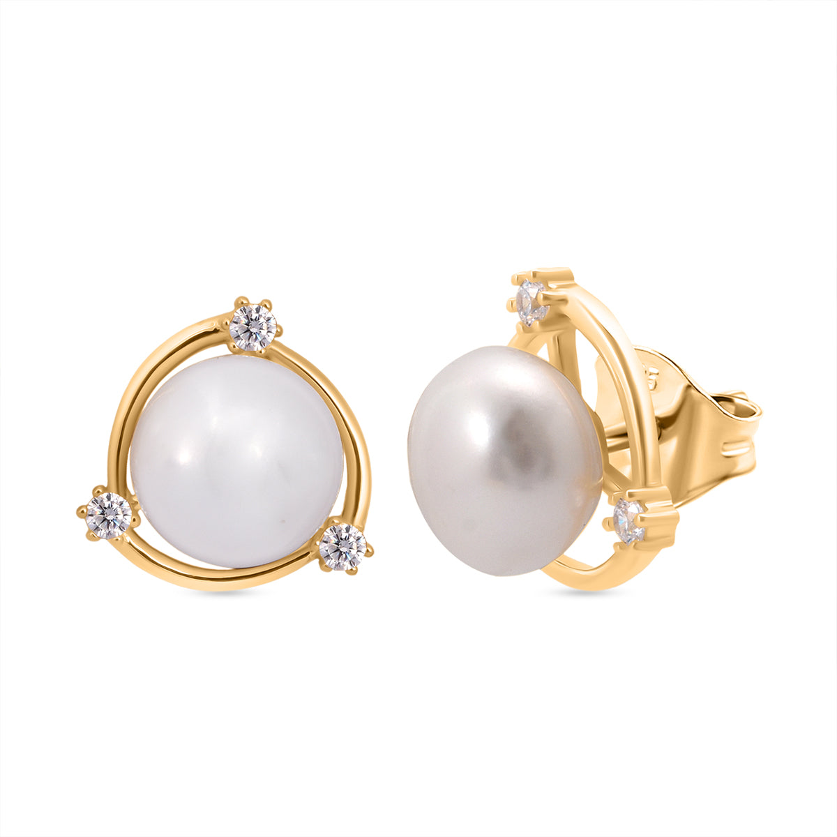 Süßwasser Perle (11 mm), Weißer Zirkonia Ohrringe 925 Silber vergoldet