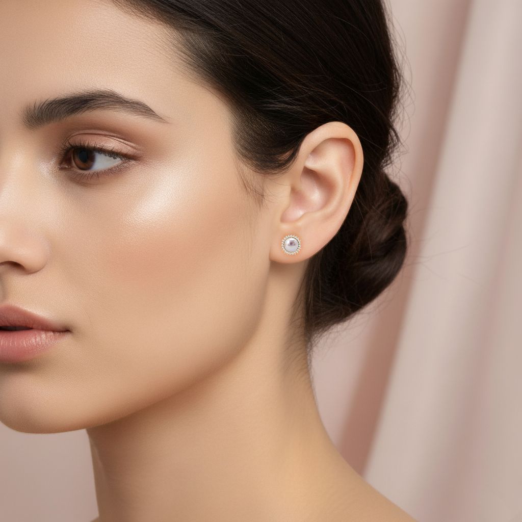 Süßwasser Perle (10 mm), Weißer Zirkonia Ohrringe 925 Silber vergoldet