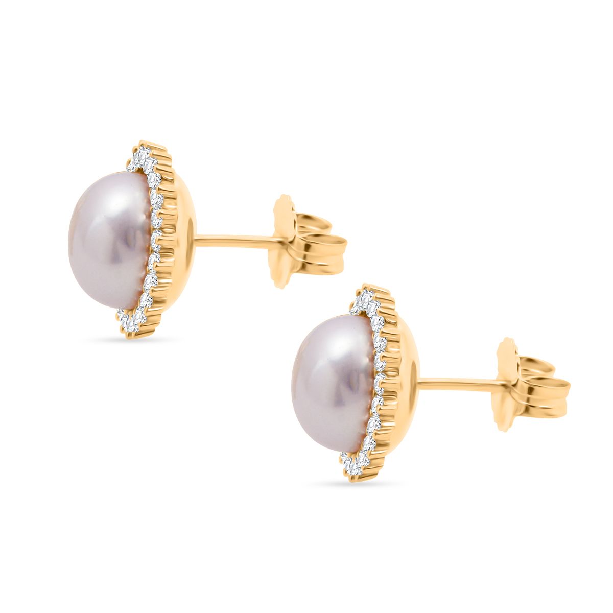 Süßwasser Perle (10 mm), Weißer Zirkonia Ohrringe 925 Silber vergoldet