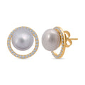 Süßwasser Perle (11 mm), Weißer Zirkonia Ohrringe 925 Silber vergoldet