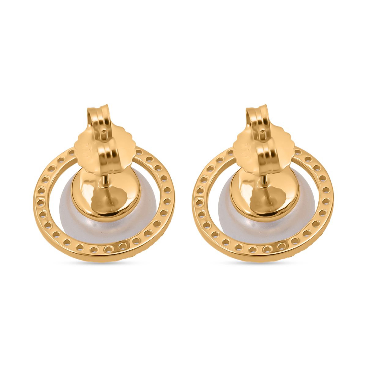 Süßwasser Perle (11 mm), Weißer Zirkonia Ohrringe 925 Silber vergoldet