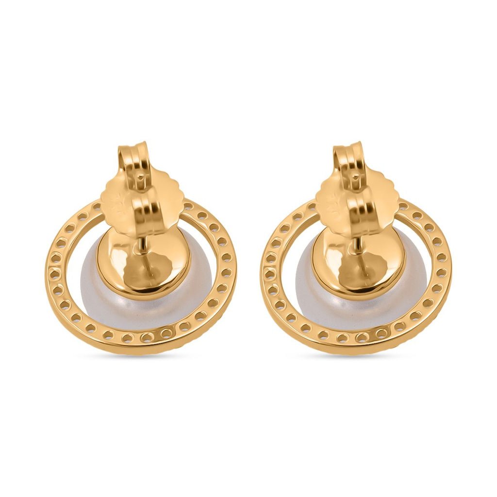 Süßwasser Perle (11 mm), Weißer Zirkonia Ohrringe 925 Silber vergoldet