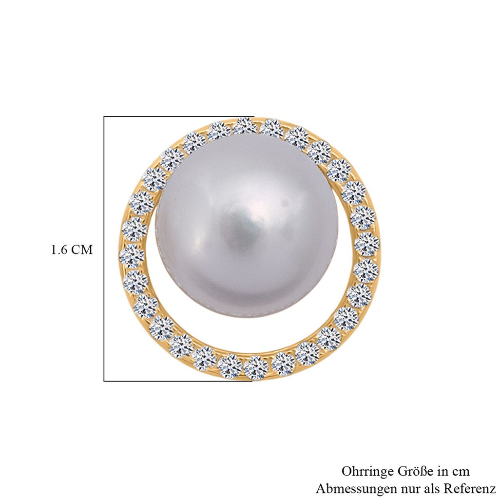 Süßwasser Perle (11 mm), Weißer Zirkonia Ohrringe 925 Silber vergoldet