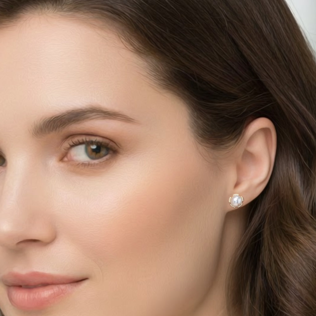 Süßwasser Perle (10 mm), Weißer Zirkonia Ohrringe 925 Silber vergoldet