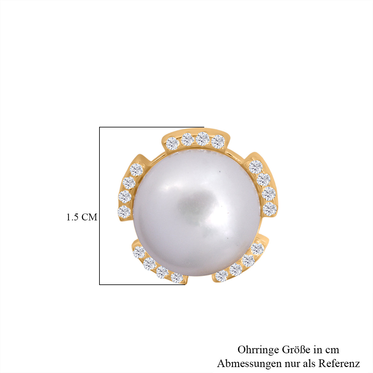 Süßwasser Perle (10 mm), Weißer Zirkonia Ohrringe 925 Silber vergoldet