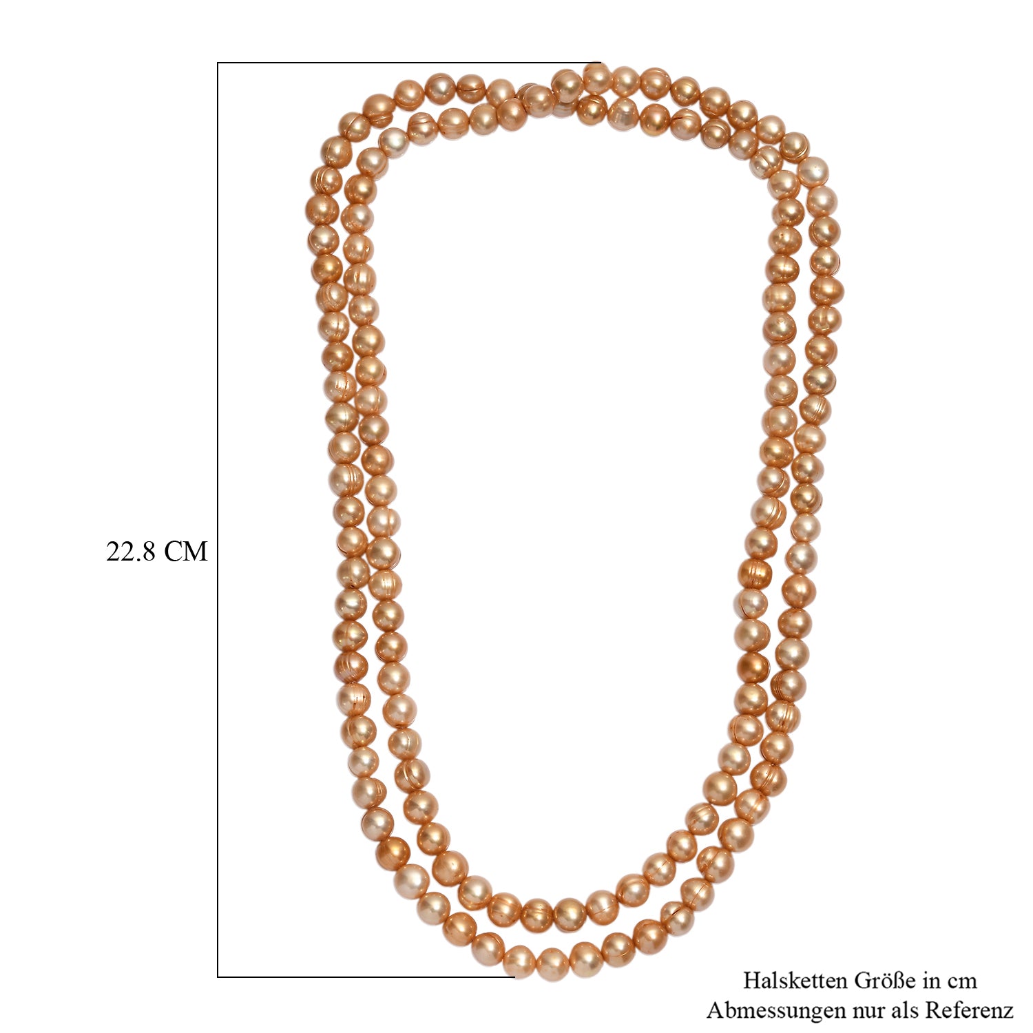 Goldfarbene gefärbte Perle (7.5-8.5 mm) Halskette ca. 107 cm