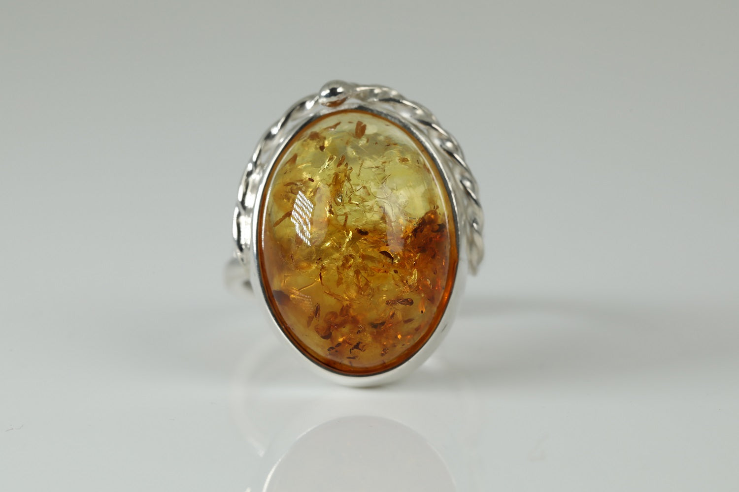 Natürlicher Baltischer Bernstein Ring (Größe 17.00-20.00) 925 Silber