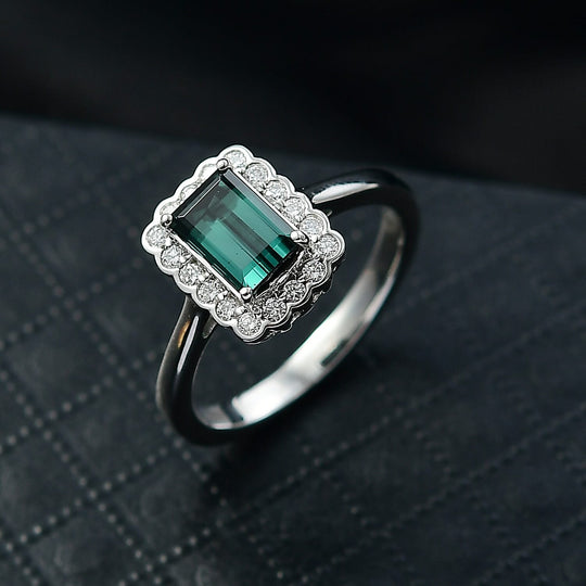 Rhapsody AAAA Pirineu Lagoon Tourmaline, Weißer Diamant AGI zertifiziert Ring 950 Platin (Größe 19.00) ca. 1.50 ct
