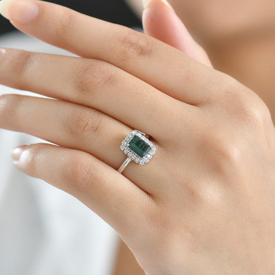 Rhapsody AAAA Pirineu Lagoon Tourmaline, Weißer Diamant AGI zertifiziert Ring 950 Platin (Größe 19.00) ca. 1.50 ct