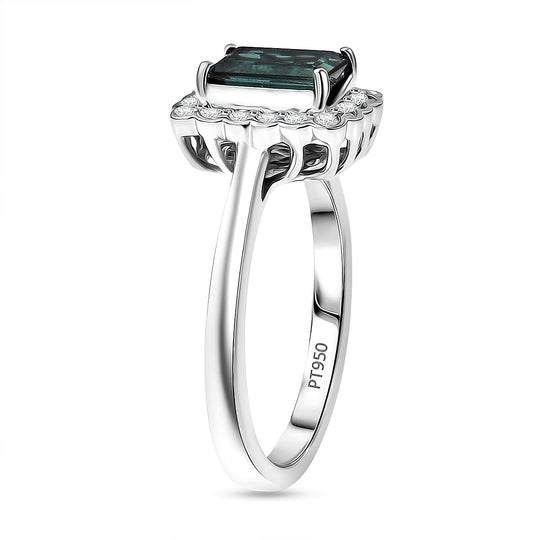 Rhapsody AAAA Pirineu Lagoon Tourmaline, Weißer Diamant AGI zertifiziert Ring 950 Platin (Größe 19.00) ca. 1.50 ct