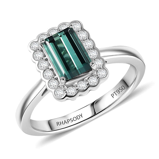 Rhapsody AAAA Pirineu Lagoon Tourmaline, Weißer Diamant AGI zertifiziert Ring 950 Platin (Größe 19.00) ca. 1.50 ct