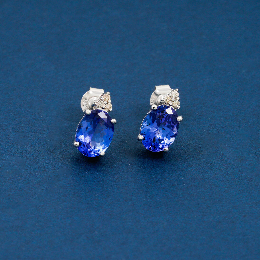 LUXORO AAAA Tansanit, Weißer Diamant AGI zertifiziert und geprüft Ohrringe 585 Weiß Gold ca. 3,50 ct.