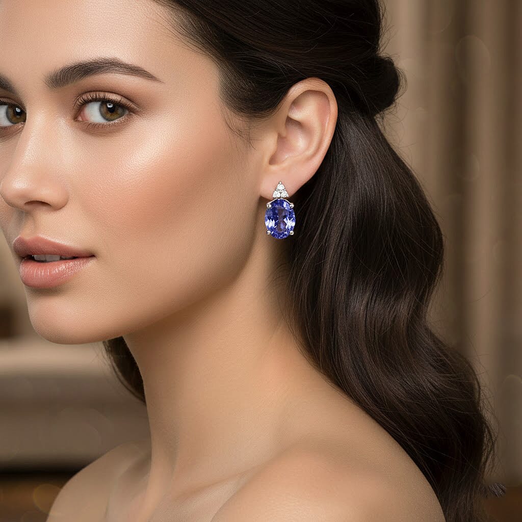LUXORO AAAA Tansanit, Weißer Diamant AGI zertifiziert und geprüft Ohrringe 585 Weiß Gold ca. 3,50 ct.