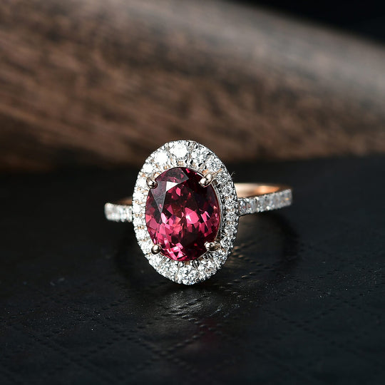 Luxuriant - AAA Rosa Granat, Lab Grown Diamant AGI zertifiziert Ring 417 Gold (Größe 20.00) ca. 4.06 ct