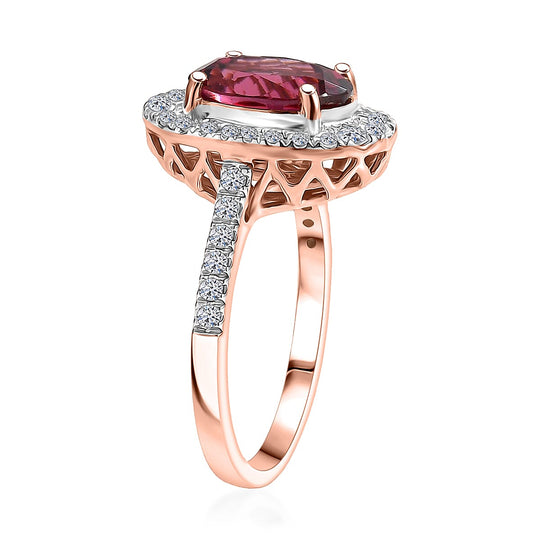Luxuriant - AAA Rosa Granat, Lab Grown Diamant AGI zertifiziert Ring 417 Gold (Größe 20.00) ca. 4.06 ct