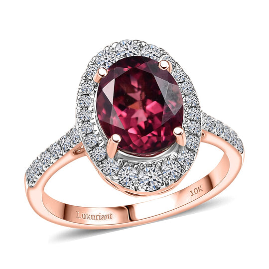 Luxuriant - AAA Rosa Granat, Lab Grown Diamant AGI zertifiziert Ring 417 Gold (Größe 20.00) ca. 4.06 ct