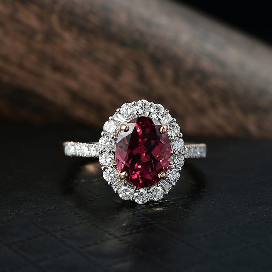 Luxuriant - AAA Rosa Granat, Lab Grown Diamant AGI zertifiziert Ring 417 Gold (Größe 17.00) ca. 3.67 ct