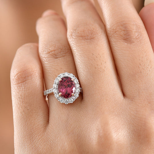 Luxuriant - AAA Rosa Granat, Lab Grown Diamant AGI zertifiziert Ring 417 Gold (Größe 17.00) ca. 3.67 ct