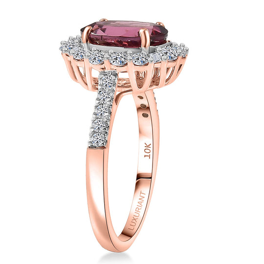 Luxuriant - AAA Rosa Granat, Lab Grown Diamant AGI zertifiziert Ring 417 Gold (Größe 17.00) ca. 3.67 ct