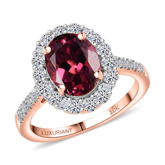 Luxuriant - AAA Rosa Granat, Lab Grown Diamant AGI zertifiziert Ring 417 Gold (Größe 17.00) ca. 3.67 ct
