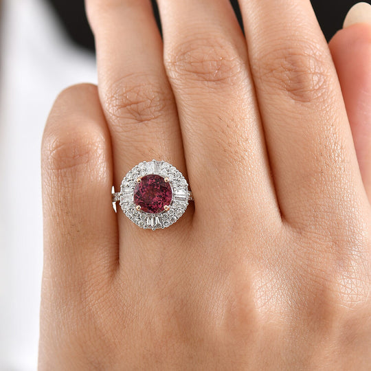 Luxuriant - AAA Rosa Granat, Lab Grown Diamant AGI zertifiziert Ring 417 Gold (Größe 17.00) ca. 3.55 ct