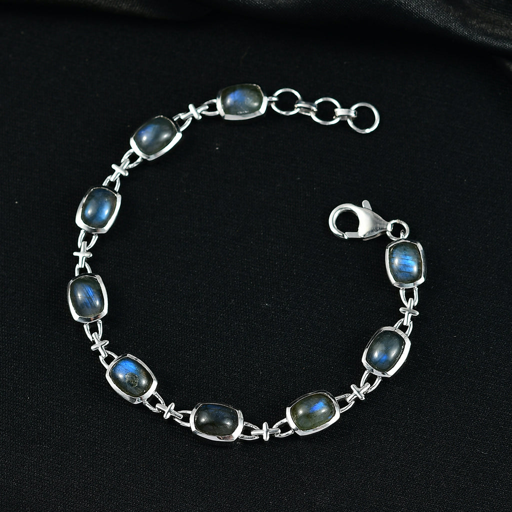 D'Joy AAA Labradorit Armband ca. 19 cm 925 Silber Rhodiniert ca. 12.85 ct