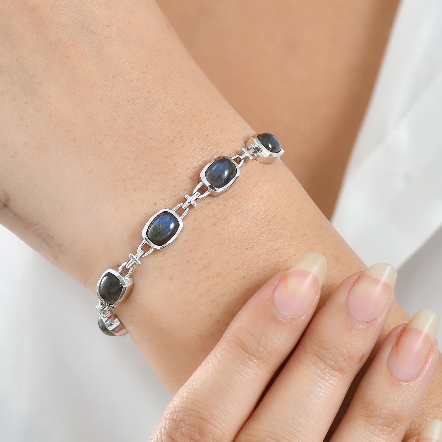 D'Joy AAA Labradorit Armband ca. 19 cm 925 Silber Rhodiniert ca. 12.85 ct