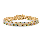 D'Joy Natürlicher, äthiopischer Welo Opal, Masoala Saphir (Fissure gefüllt) Armband ca. 19 cm 925 Silber 750 Gelbgold Vermeil ca. 13,26 ct.