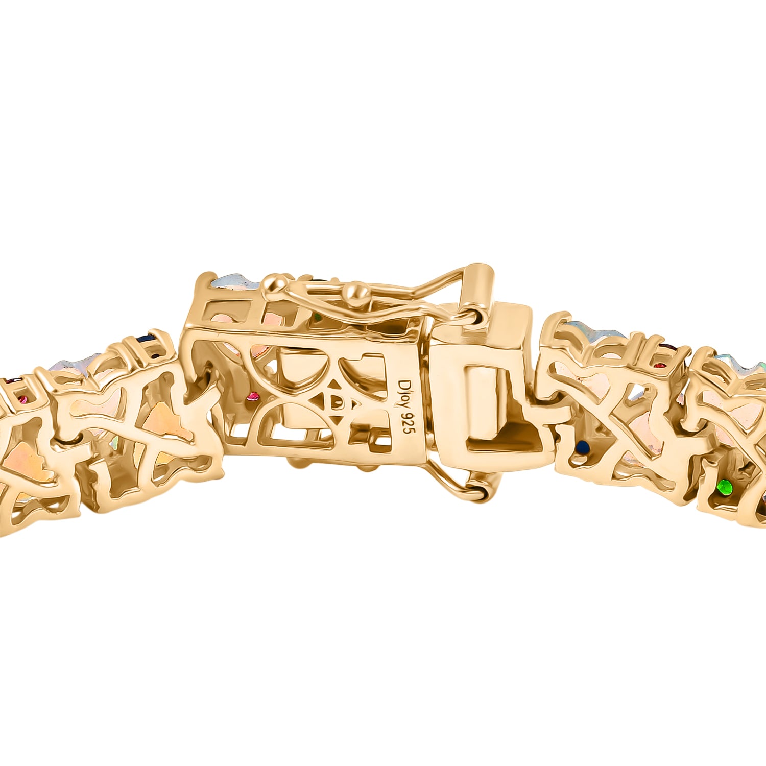 D'Joy Natürlicher, äthiopischer Welo Opal, Masoala Saphir (Fissure gefüllt) Armband ca. 19 cm 925 Silber 750 Gelbgold Vermeil ca. 13,26 ct.