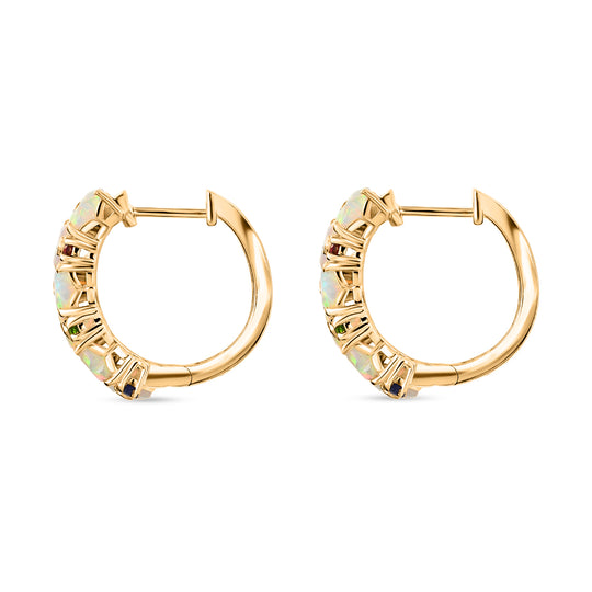 D'Joy Natürlicher, äthiopischer Welo Opal, Masoala Saphir (Fissure gefüllt) Ohrringe 925 Silber 750 Gelbgold Vermeil ca. 3.70 ct