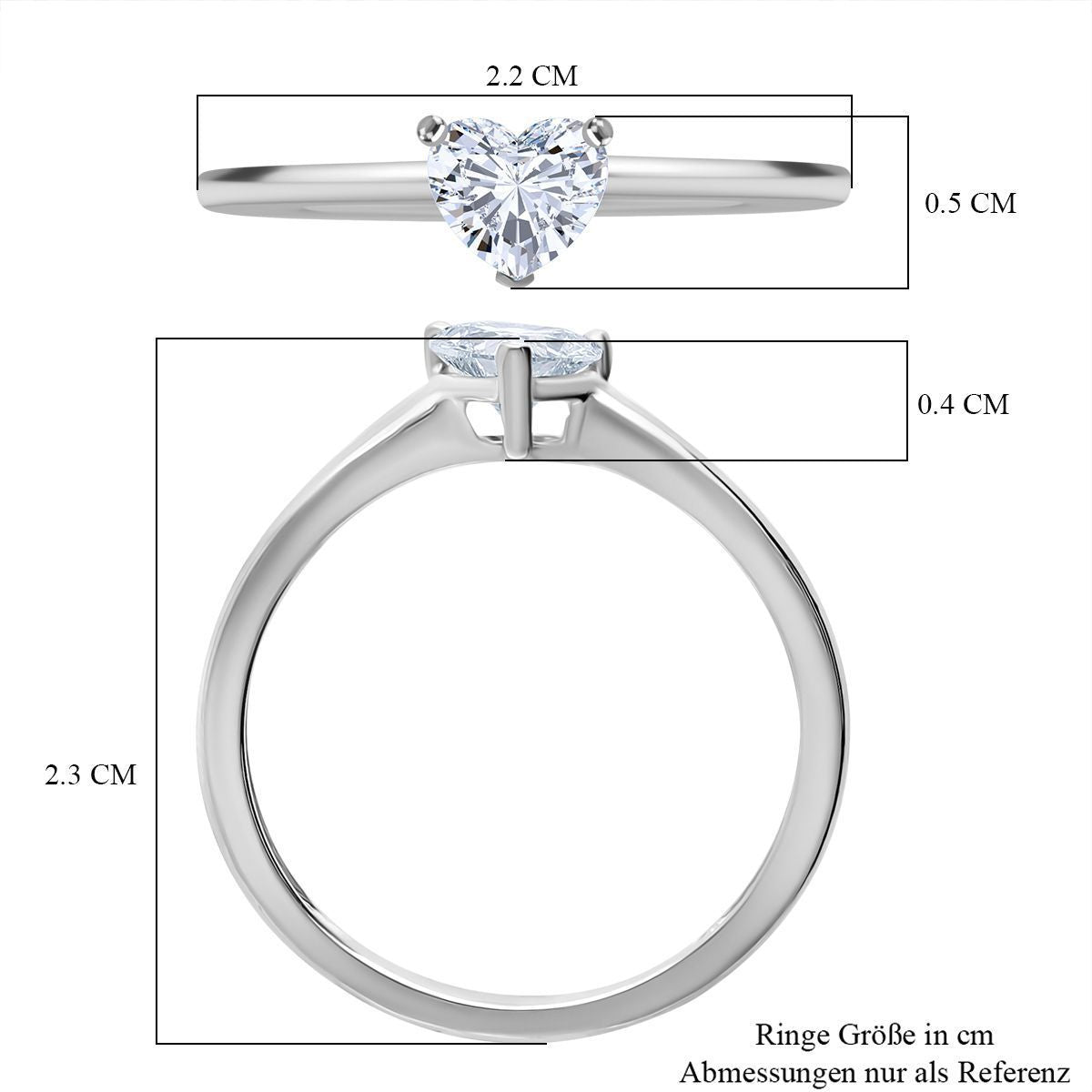 LUXURIANT DIAMOND - Lab Grown Diamant VS-EF Herz-Schliff SI-GH SGL zertifiziert Ring 925 Silber rhodiniert (Größe 17.00) ca. 0.52 ct