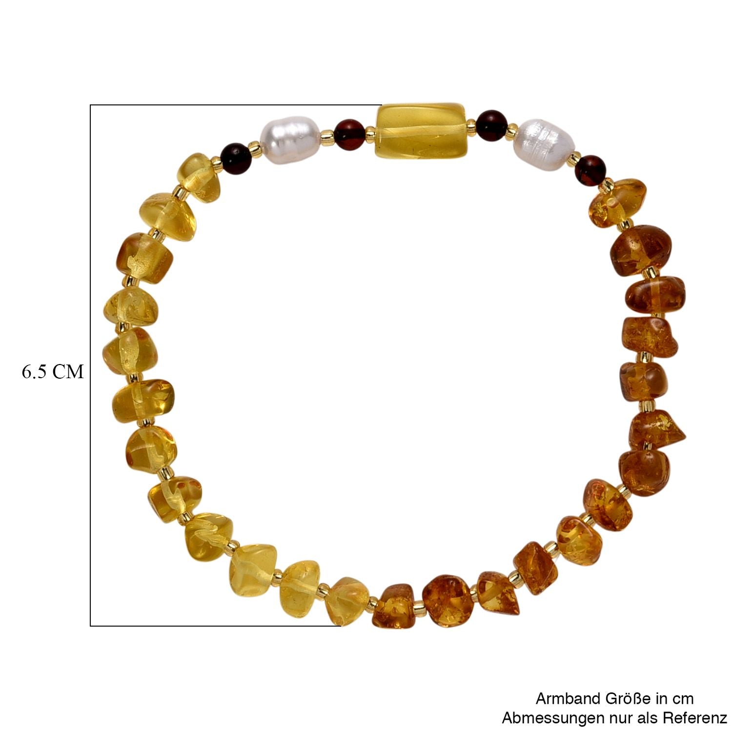 Weiße Süßwasser Perle (6-8 mm), Mehrfarbiger Bernstein Armband, Flexibles ca. 18 cm - 19 cm