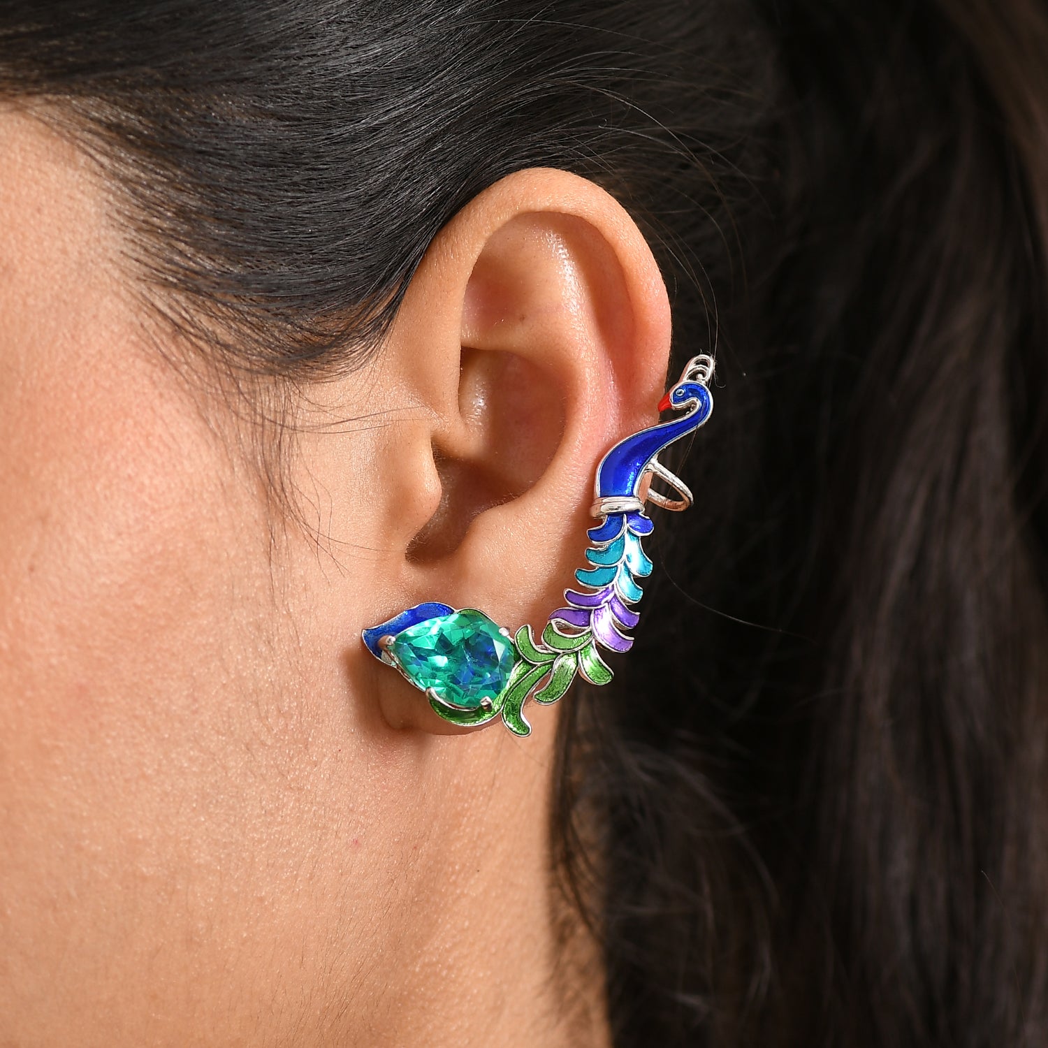 EVER TRUE Pfau Quarz Triplette Ohrringe Nickelfreies Messing, Emailliert, ca. 10,57 ct.