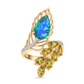 D'Joy Pfau Quarz Triplette, Peridot Ring 925 Silber 750 Gelbgold Vermeil (Größe 17.00) ca. 4,90 ct