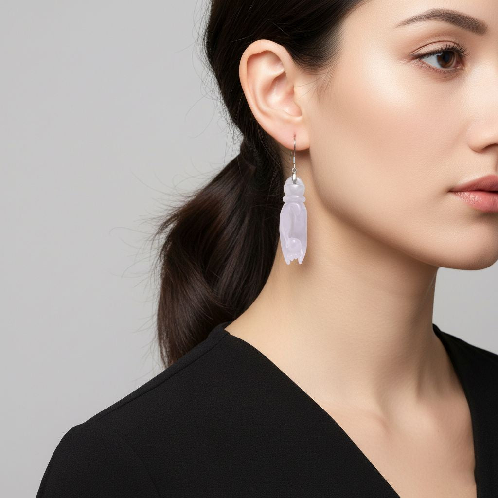 EXTREM SELTEN Natürliche Weiße Jade Ohrringe 925 Silber rhodiniert ca. 75.00 ct