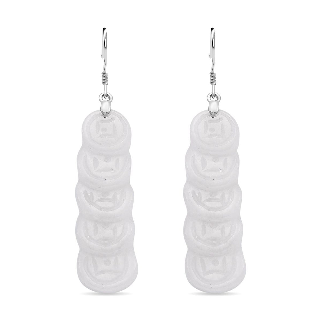 EXTREM SELTEN Weiße Jade Ohrringe 925 Silber rhodiniert ca. 55.00 ct