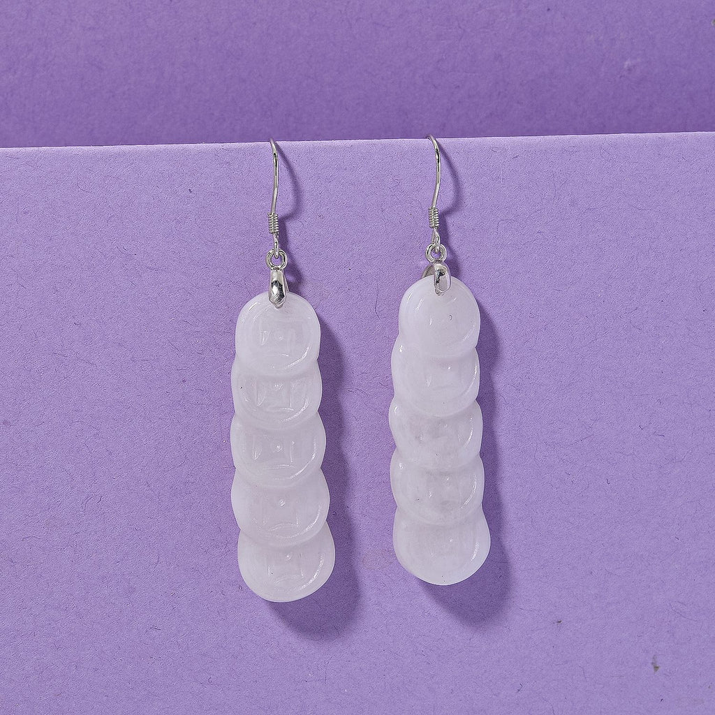 EXTREM SELTEN Weiße Jade Ohrringe 925 Silber rhodiniert ca. 55.00 ct