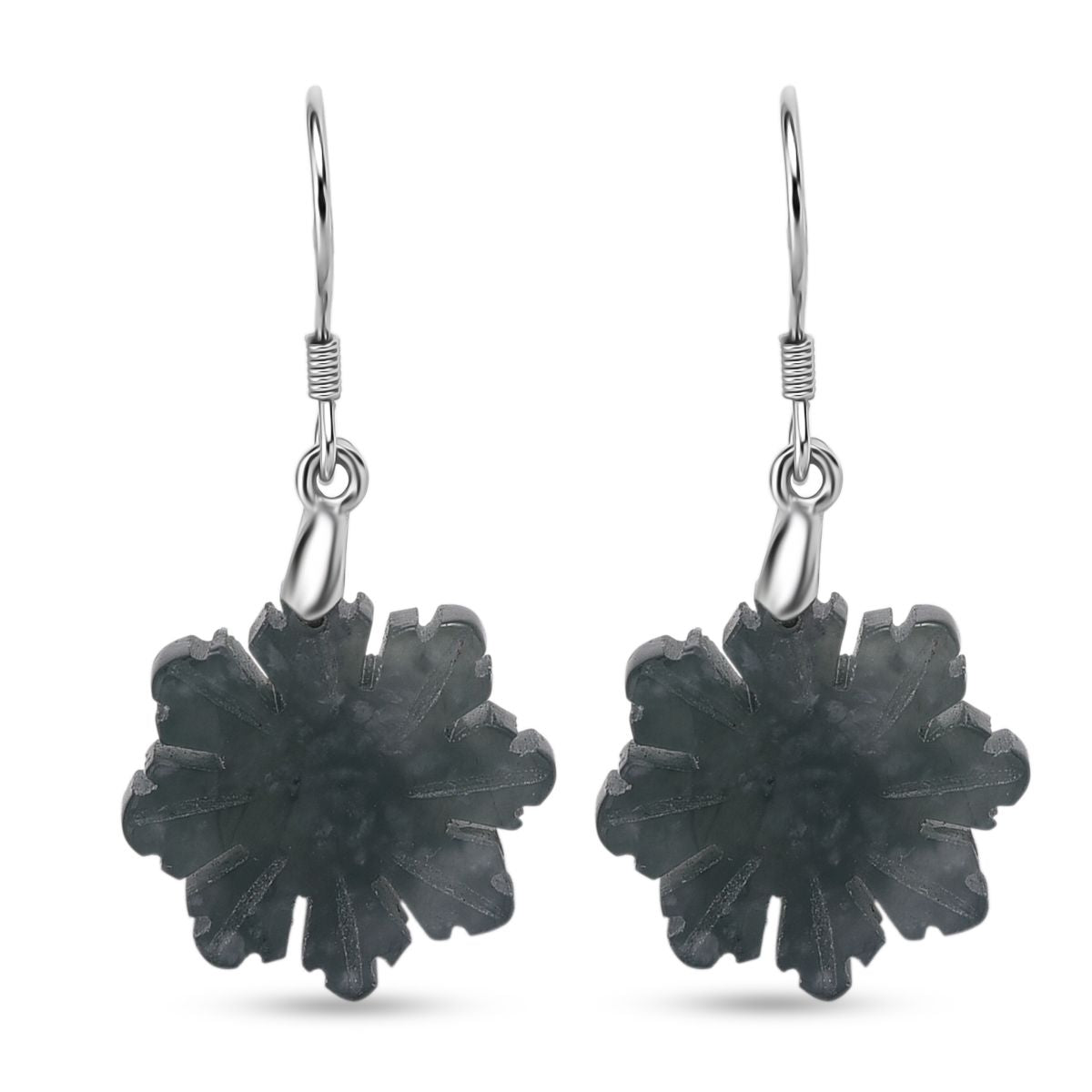 D'Joy Natürlicher Olmek Jadeit Geschnitzte Schneeflocke Ohrringe 925 Silber rhodiniert ca. 20.00 ct