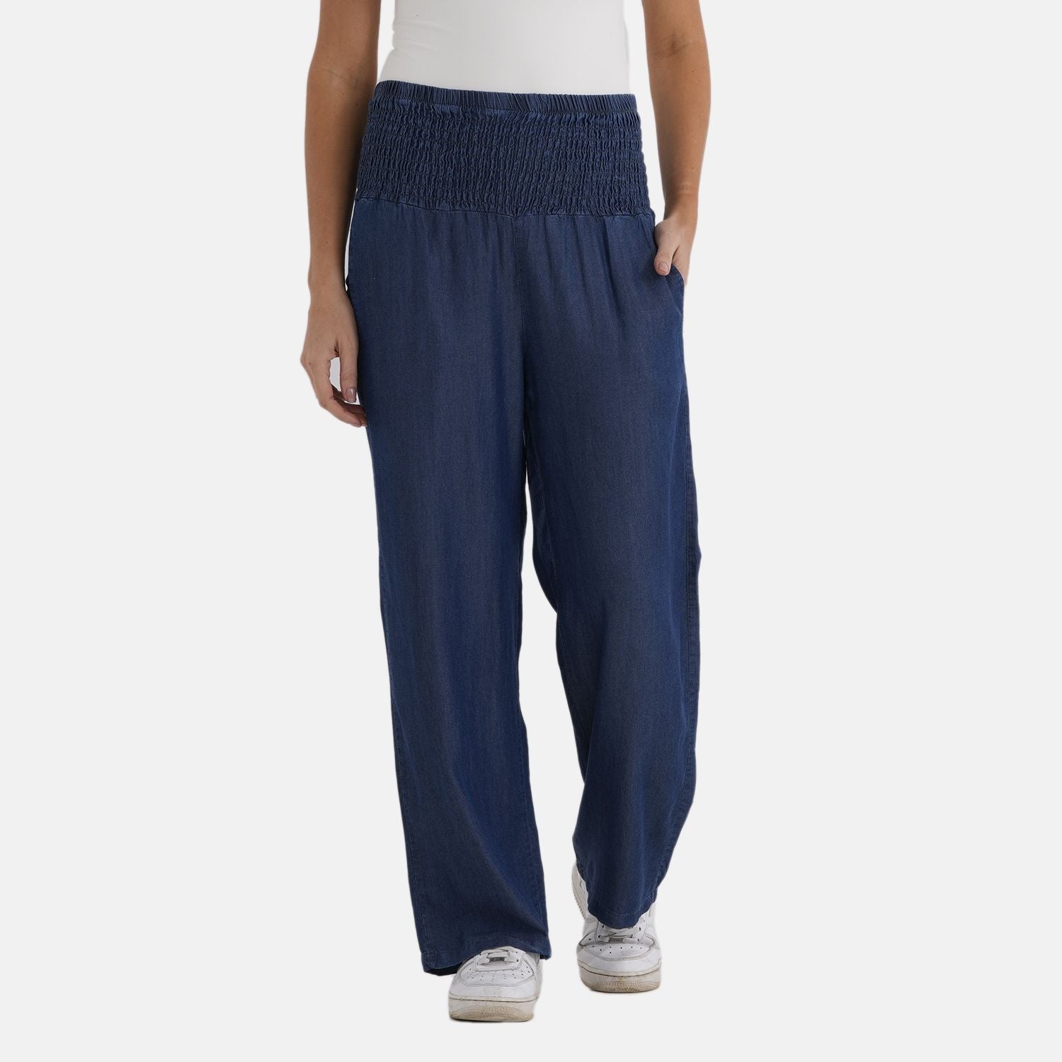 LA MAREY - Weite Beine Jeanshose mit Elastisch, Einheitsgröße passend für 36-44, Hellblau