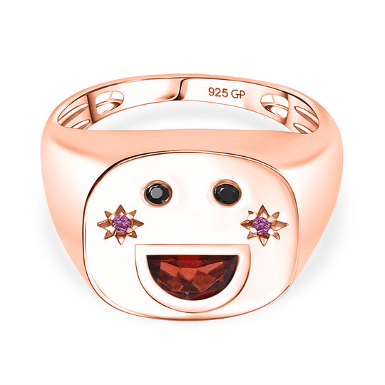 GP Celestial Kollektion - Mosambik Granat, Schwarzer Spinell Ring 925 Silber 750 rosévergoldet (Größe 19.00) ca. 0.53 ct