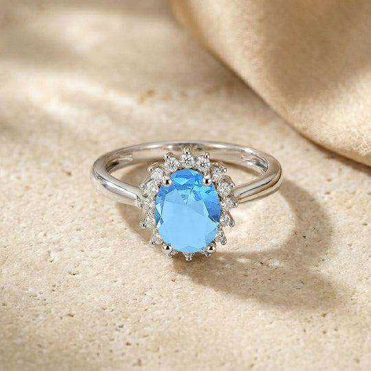 Weißer Zirkonia, Blaues Glas Ring Nickelfreies Messing (Größe 17.00)